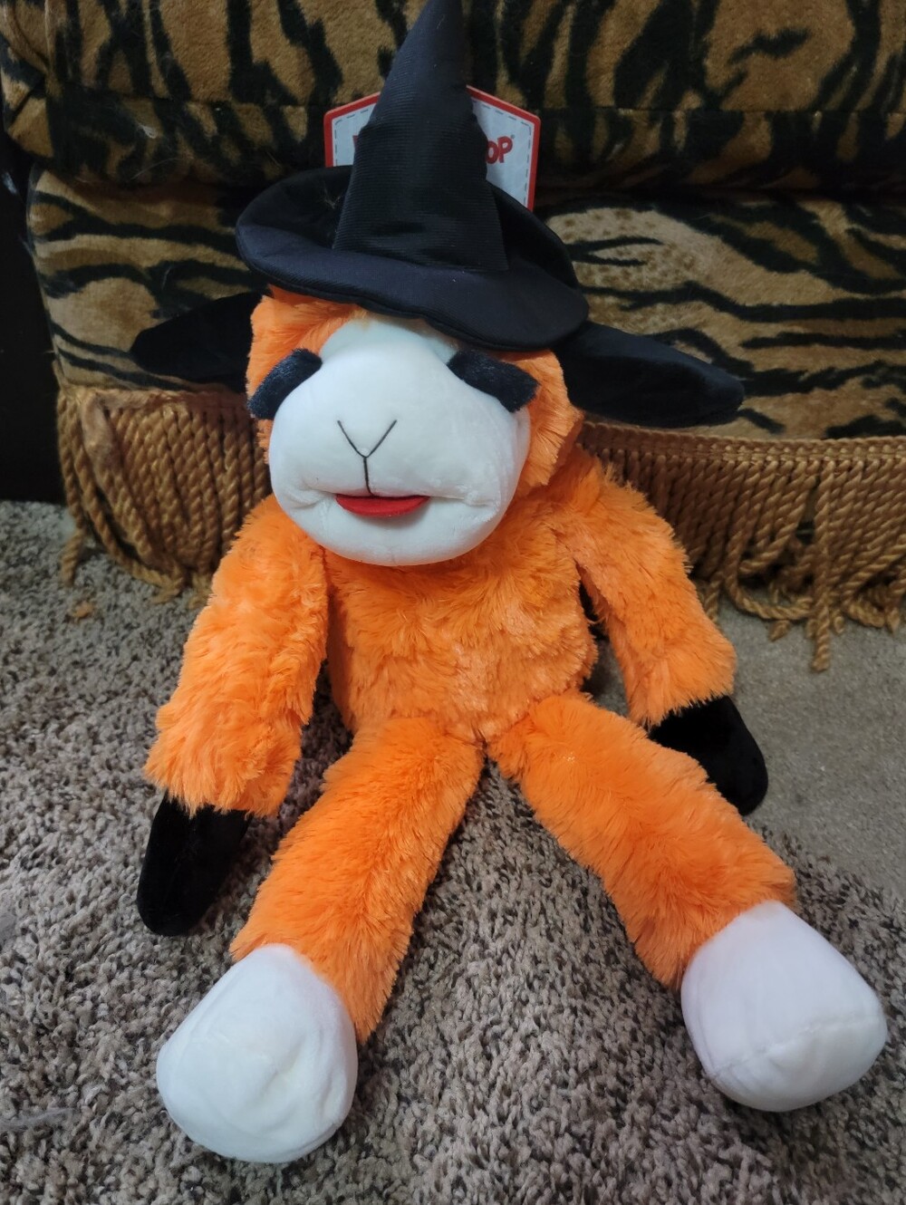 Multipet Dog Lamb Chop Stuffed Witch Hat Squeak Toy Halloween Orange 22 in.Large